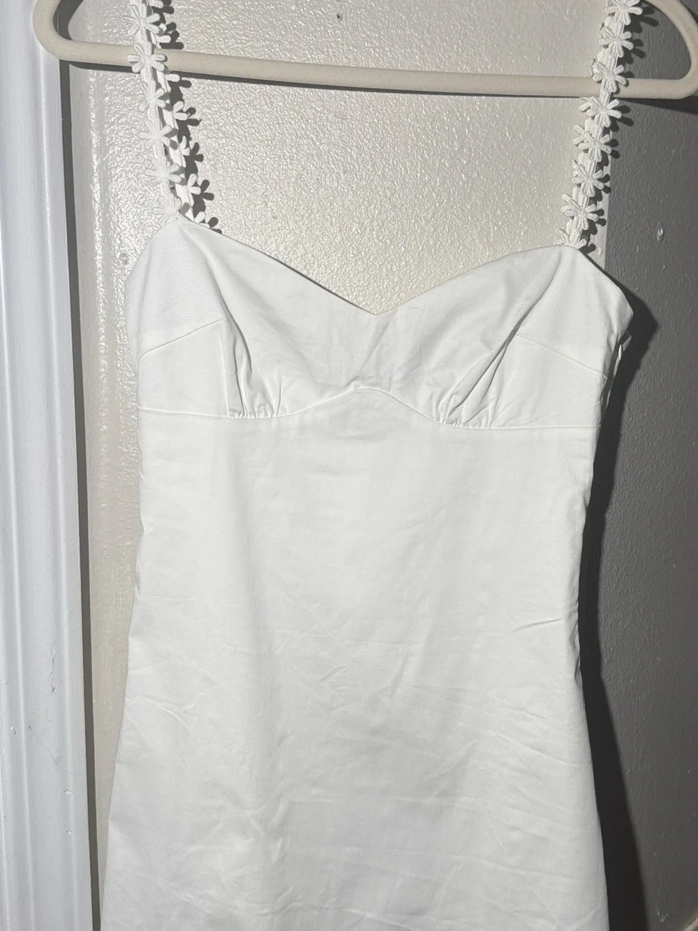 Beginning Boutique White Satin Slip Dress with Floral Straps - Picture 4 of 5